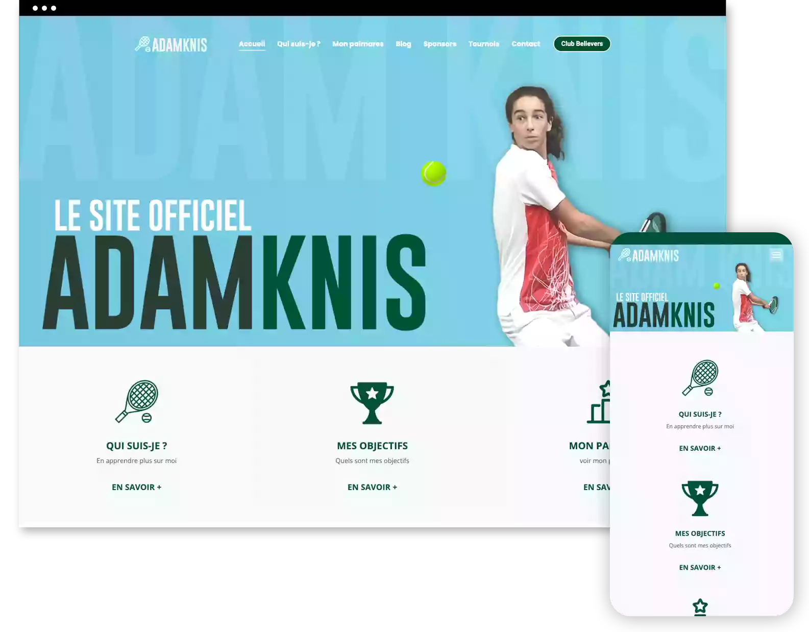 création du site internet de Adam Knis - joueur de Tennis