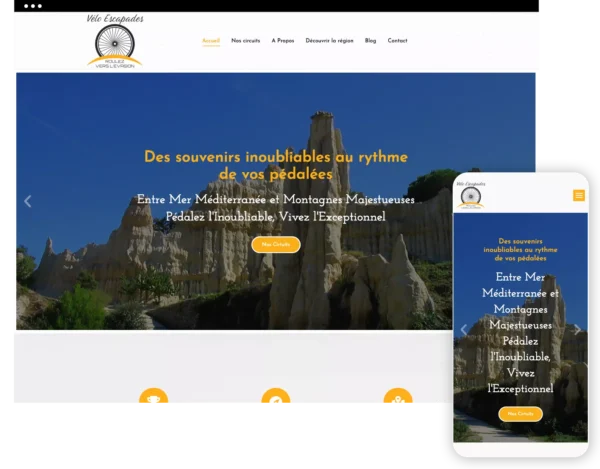 capture écran du site velo-escapades.ch en verions desktop et smartphone
