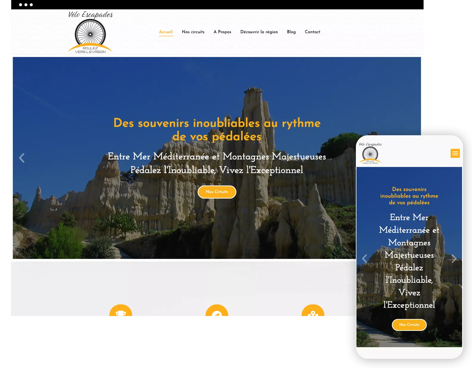 capture écran du site velo-escapades.ch en verions desktop et smartphone