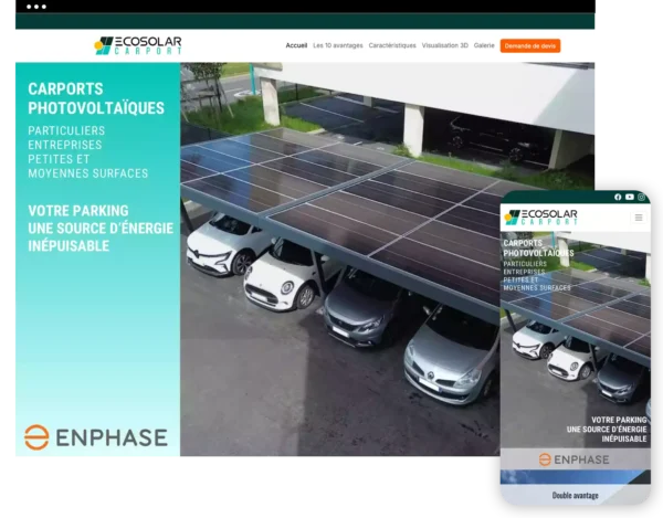 capture écran du site ecosolar-carport en verions desktop et smartphone